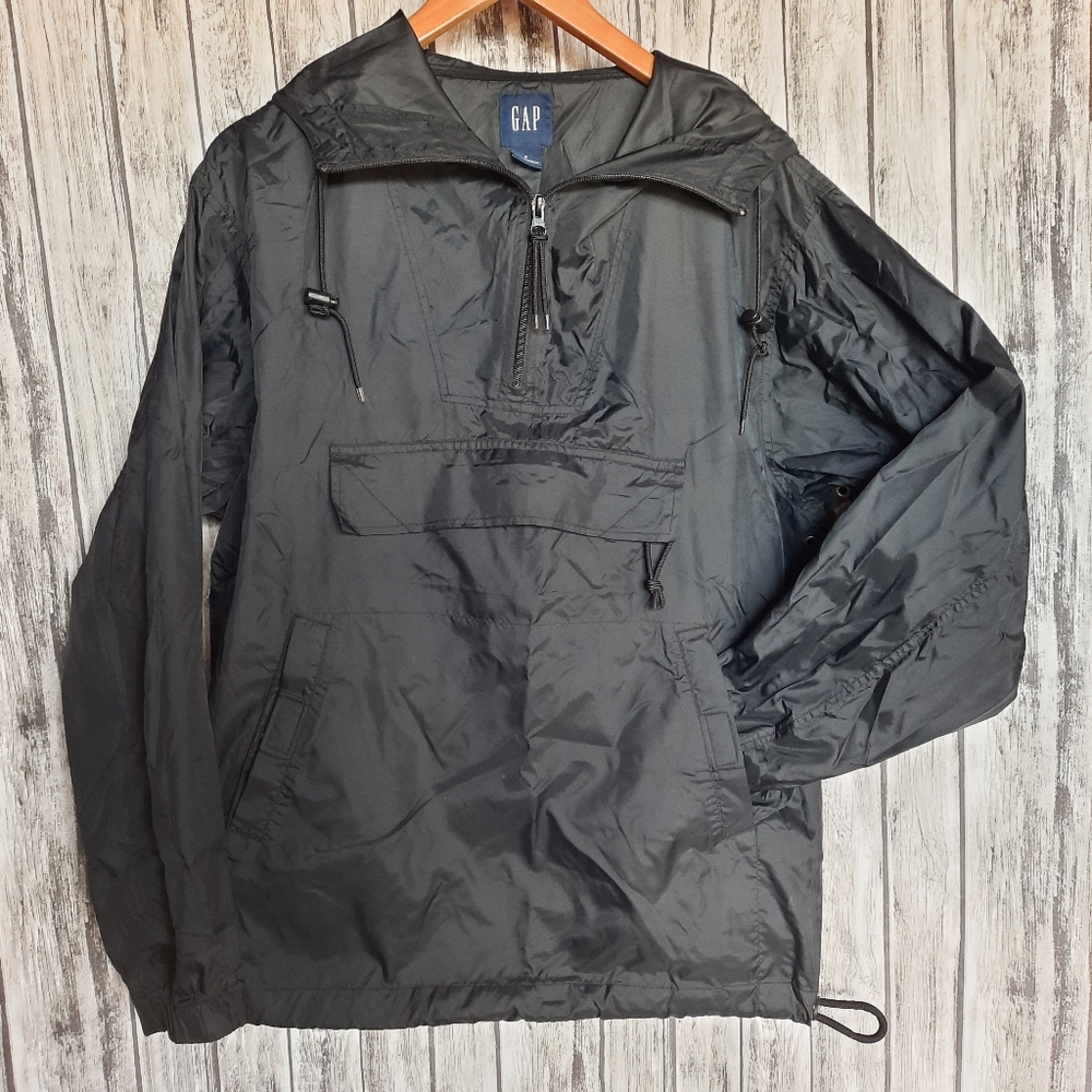 Vintage Gap Black Nylon Anorak Pullover Jacket Techwear 90s Y2K Mens Baggy Small